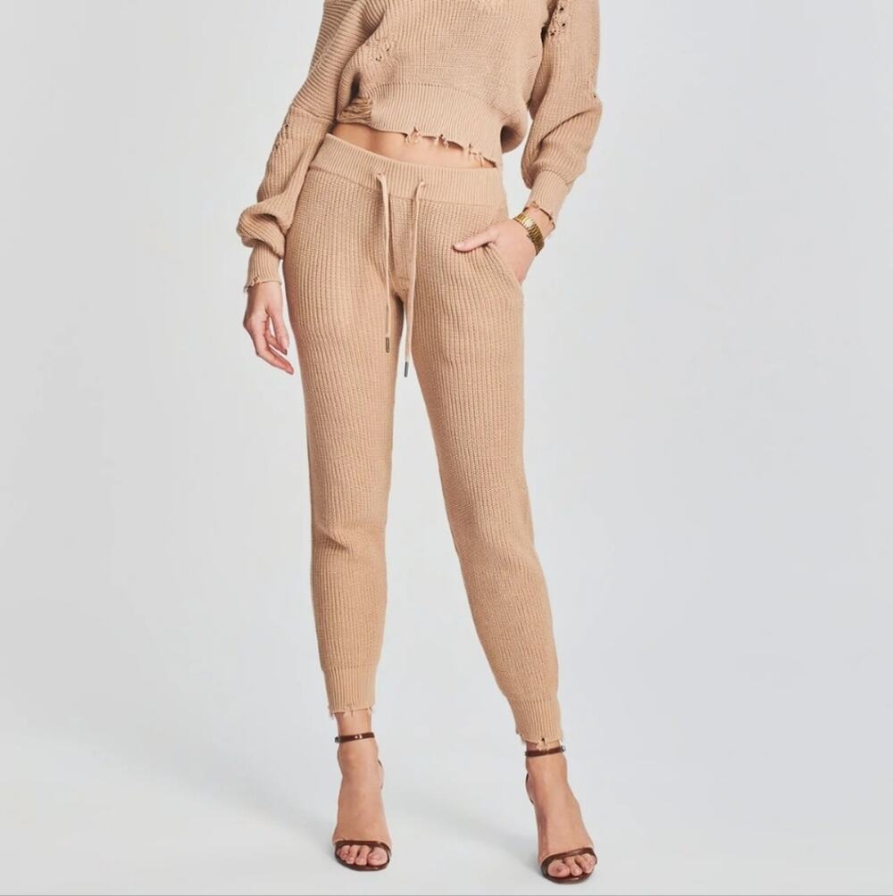 NWT Ser.O.Ya by Retrofête Ida Knit Jogger Pants - Tan Distressed Cotton - XS